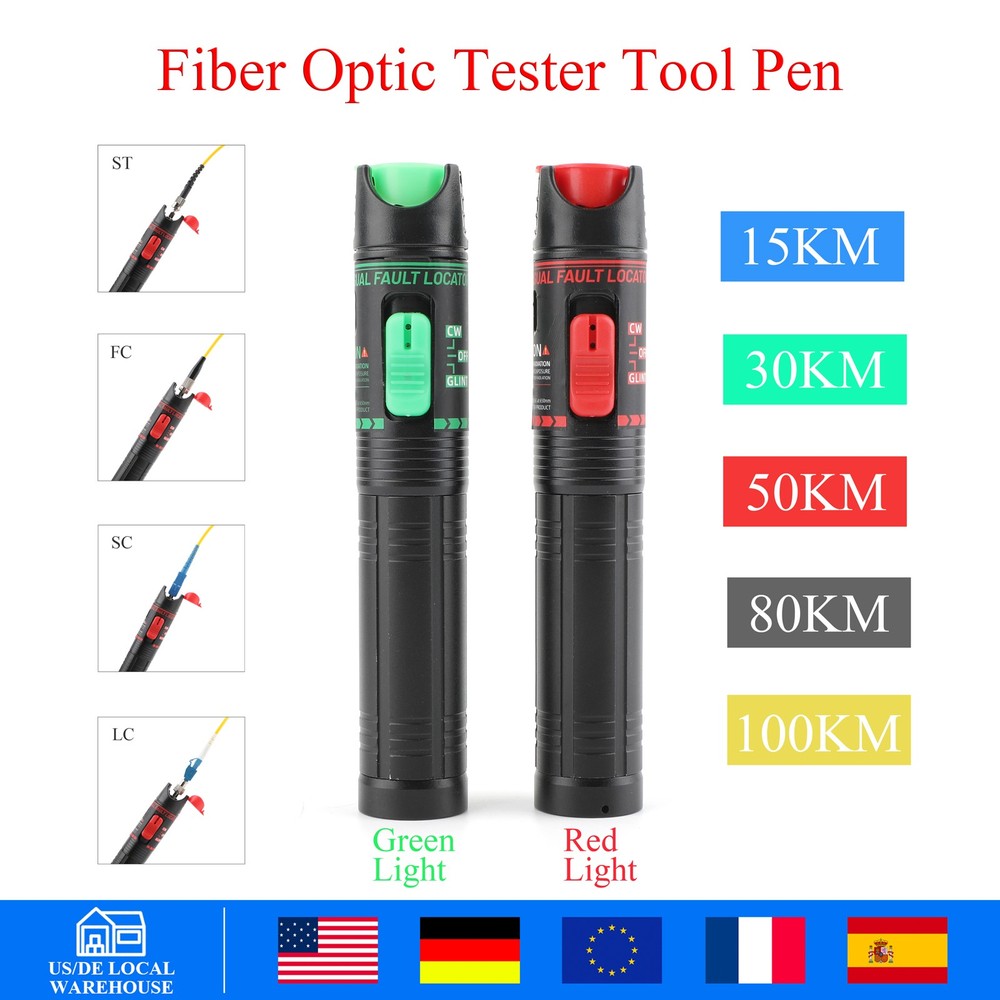 Fiber Optic Test Tool Kit, Visual Fault Locator Red Light Pen 100KM Optic Tester