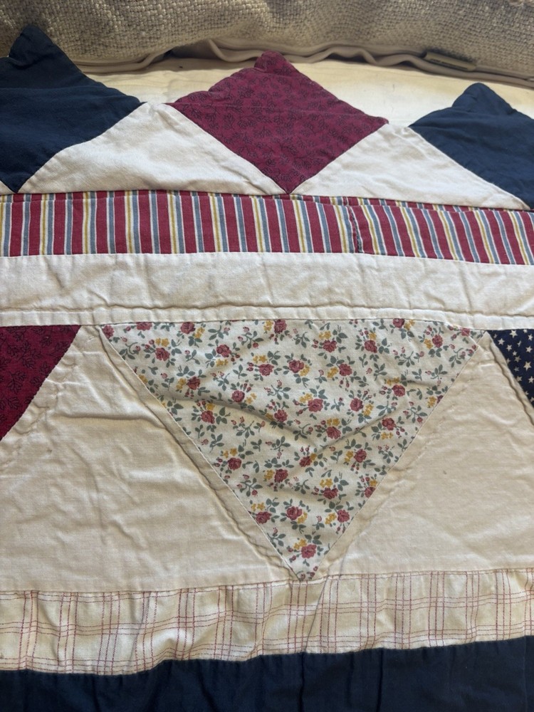 Authentic Hand & machine stitched vinyl Patchwork Queen USA Star Cotton Quilt.