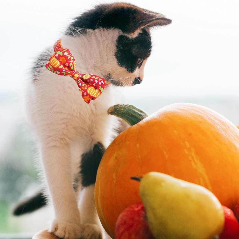2 Pack Thanksgiving Cat Bowtie Collar, Adjustable Breakaway Collars with Cute...