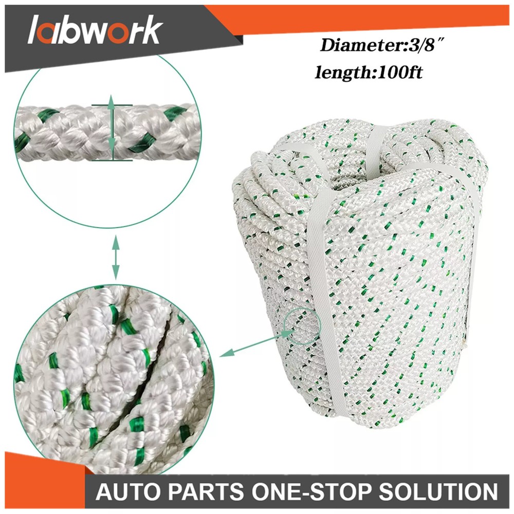 Labwork Duty 3/8" x 100' Double Braid Polyester Rope 4800 Lbs Breaking Strength