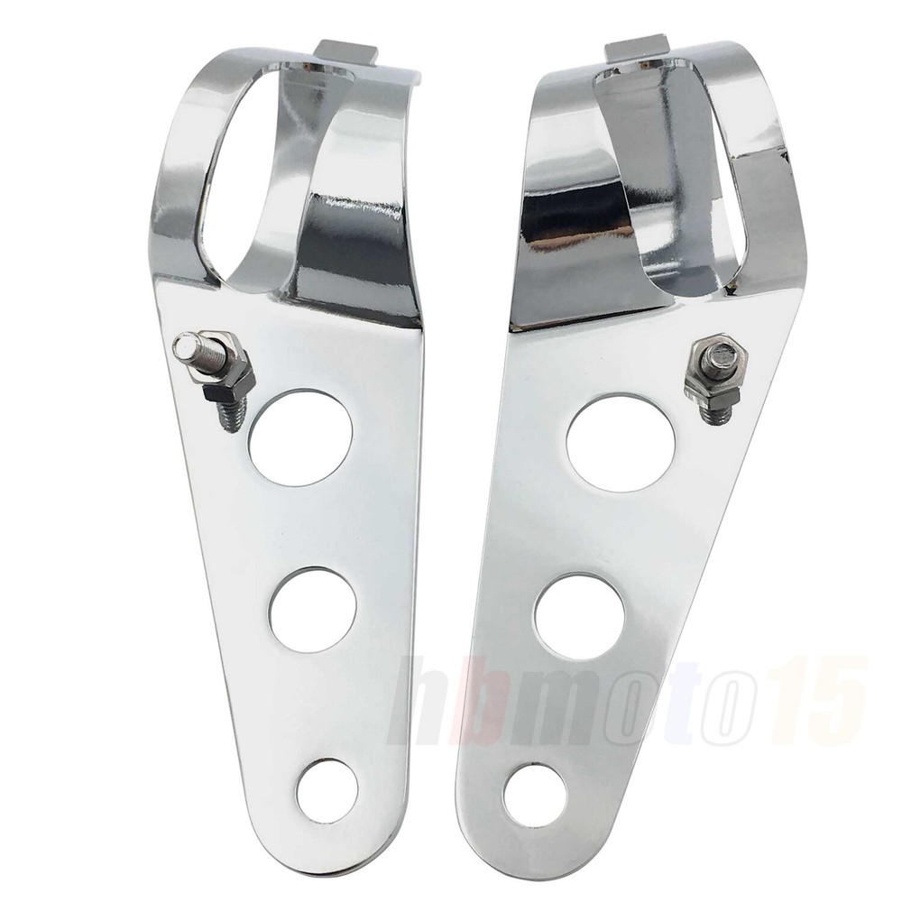 Chrome Headlight Brackets Clamp Side Mount For Universal 34-46mm Fork Tubes