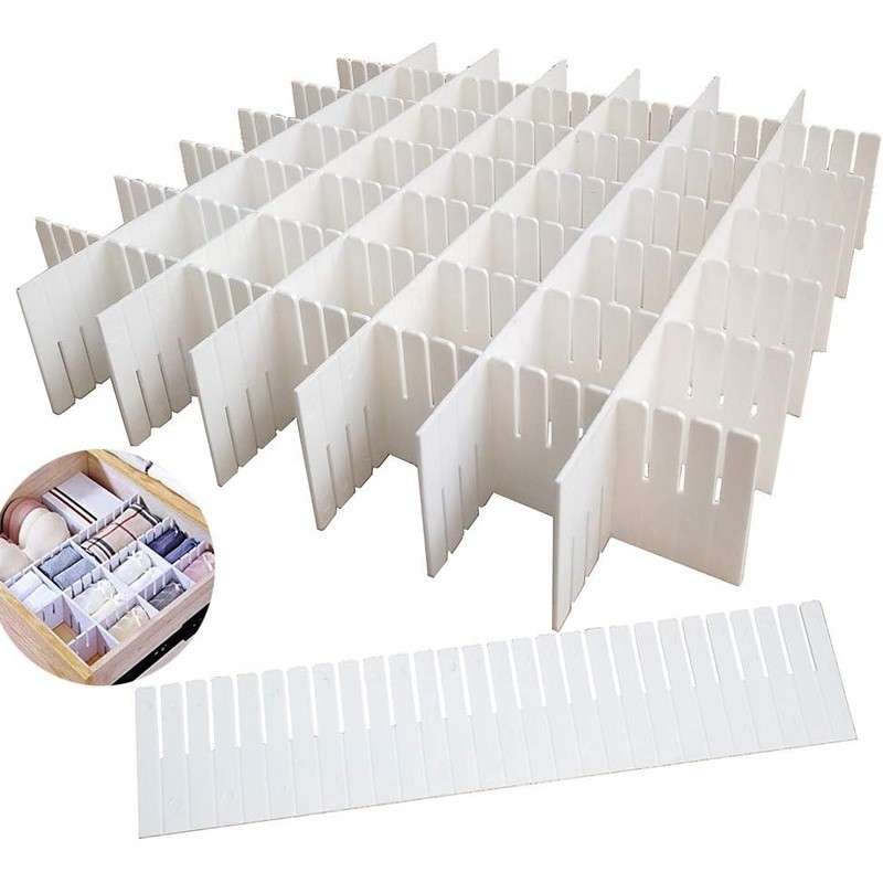 12 Pack Adjustable Plastic Drawer Dividers Kitchen Bathroom Office Storage New