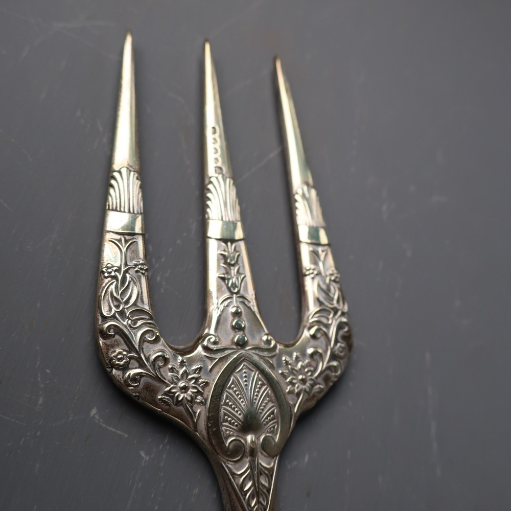 Antique Victorian Silver Plated 3 Prong Bread Fork Serving Fork