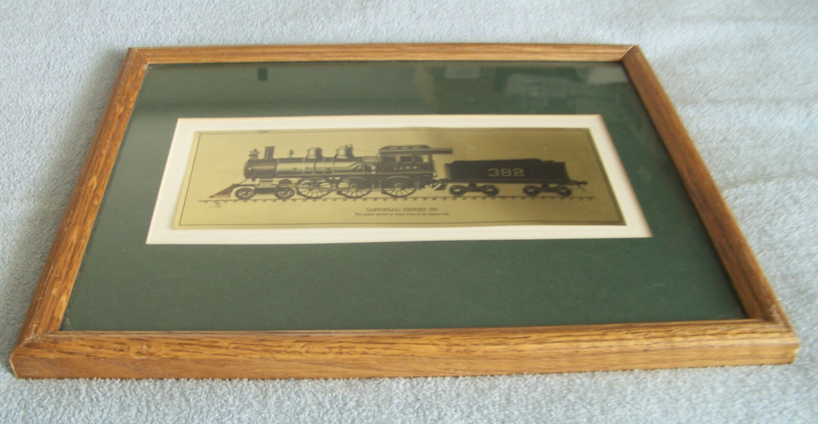 Cannonball Express 1896 Casey Jones oak frame print on gold tone sheet 15"x12"