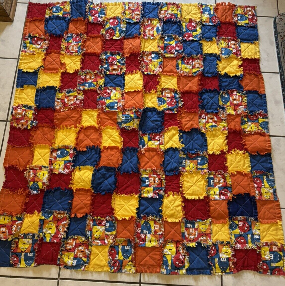 Quilted Lap Blanket Throw Hand Made Patchwork Quilt 47 X 44" Multi Color M&M's