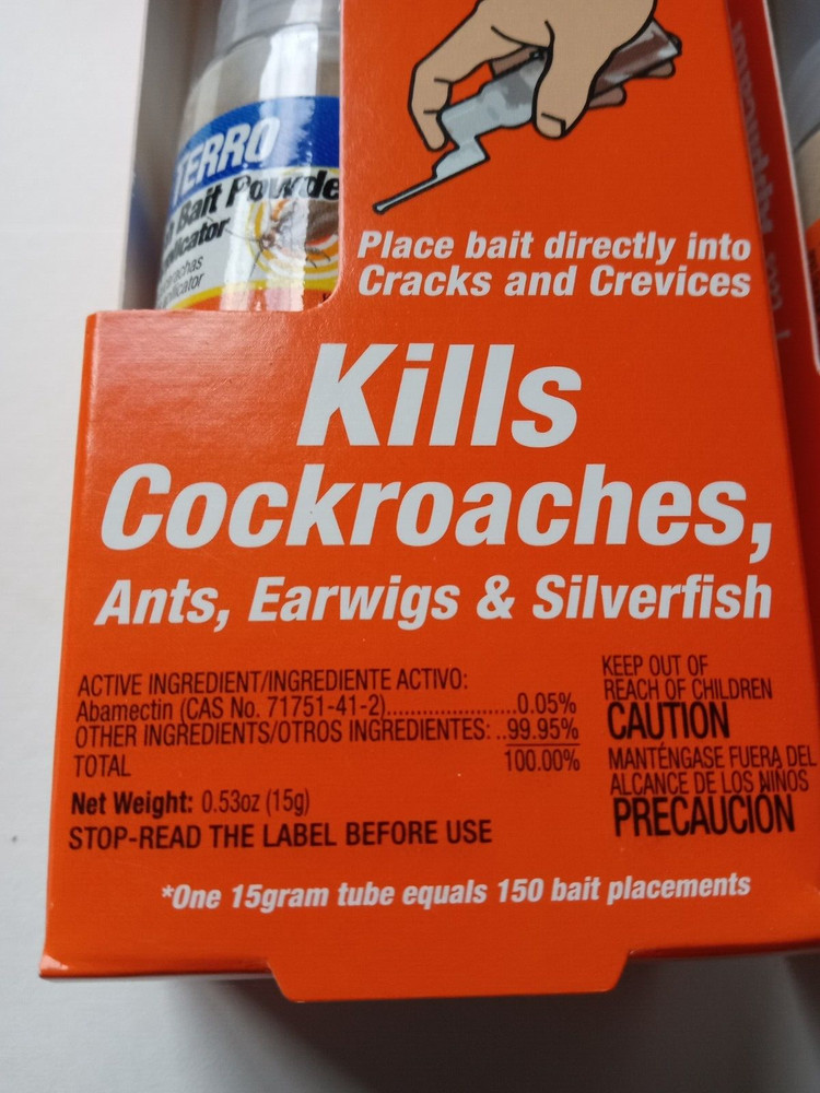 Lot 2 TERRO Roach Bait Powder+Applicator Kills Cockroach Ants Earwigs Silverfish