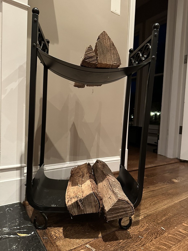 Plow & Hearth Cast Iron Scroll fireplace screen Log Rack & Tool Set Black Finish