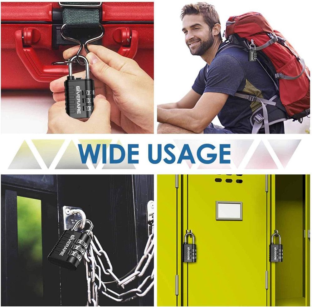 8 Pack Combination Lock, 3-Digit Padlock Keyless, Resettable Luggage Locks for B