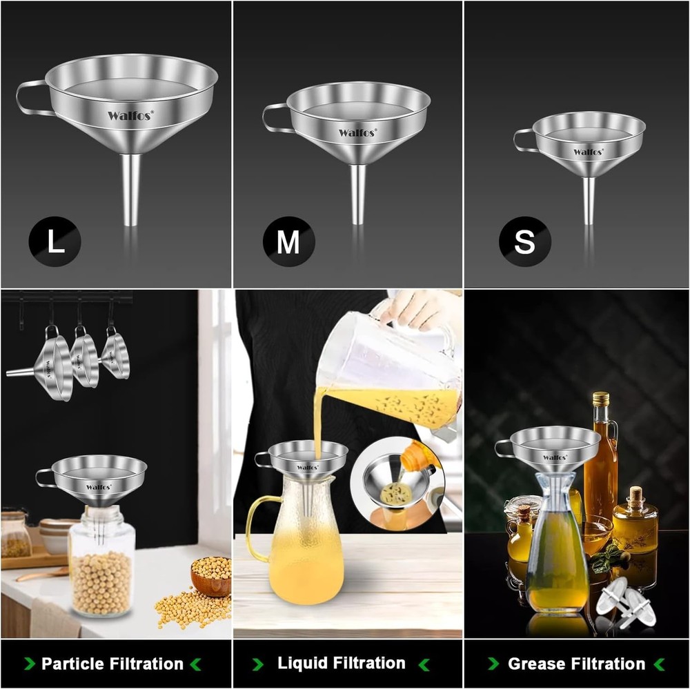 Durable Kitchen Funnel Set with 2 Strainers & Cleaning Brush - 10.4L Capacity