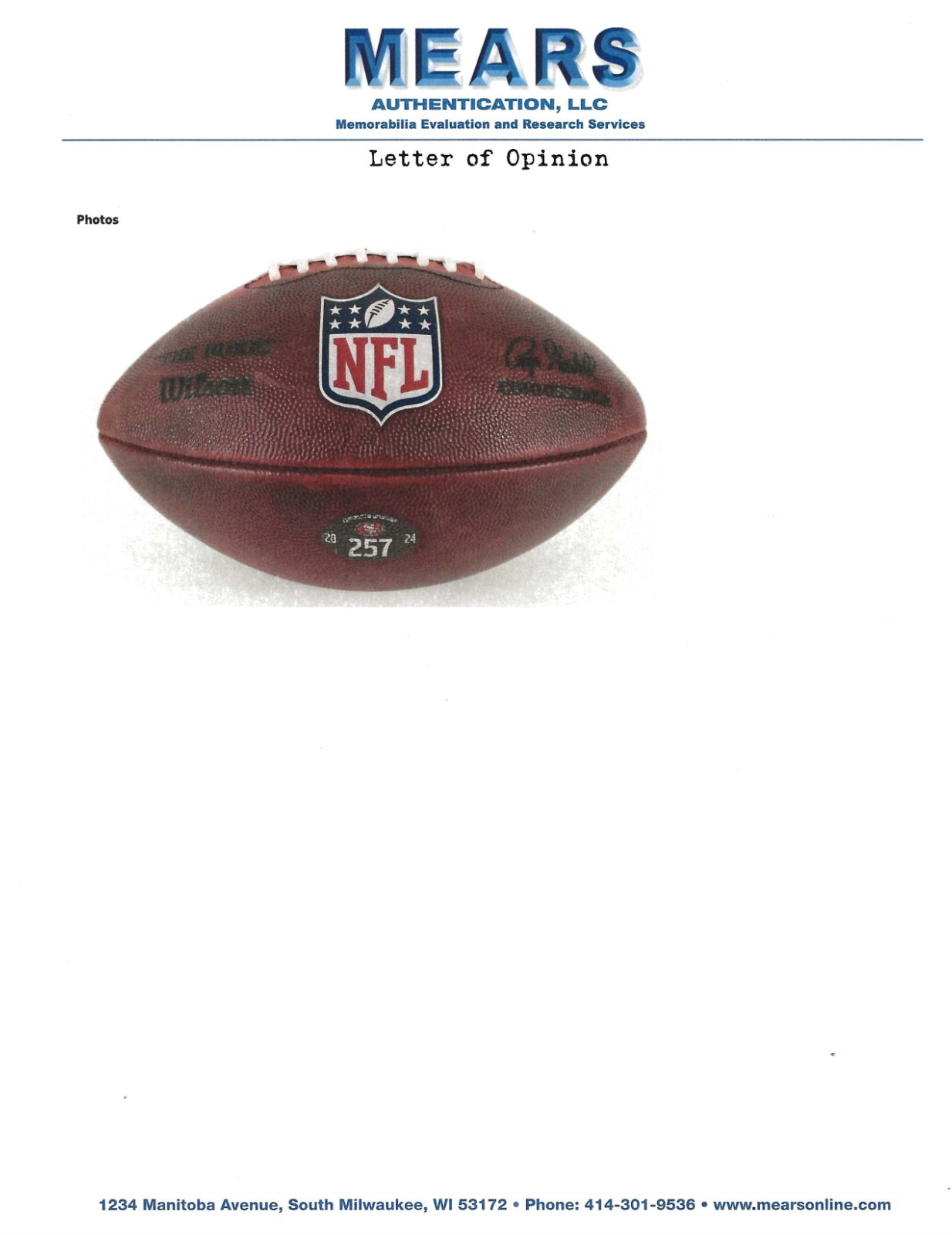 Brock Purdy San Francisco 49ers Photo Matched Game used Football vs Cowboys 2024