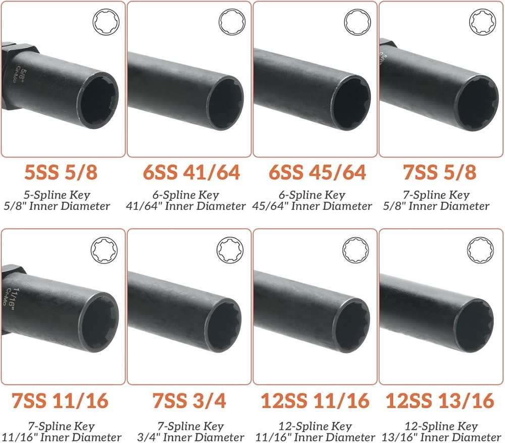 6 Spline & 7 Spline Lug Nut Socket Set, Drive Wheel Lock Key,Locking Nut Removal