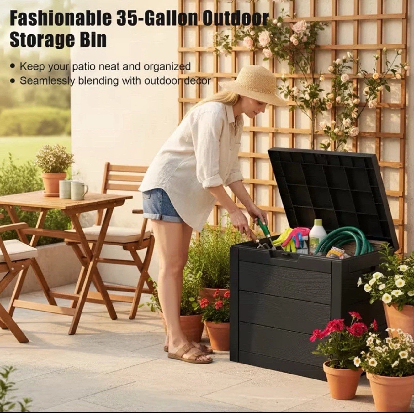 Gallon Outdoor Storage Box Rattan Garden Cushion Organizer Patio Deck Cabinet