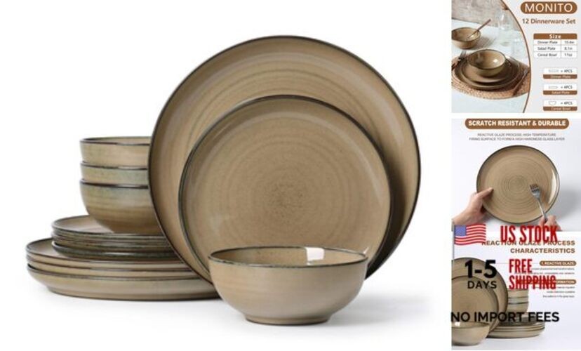 Ceramic Dinnerware 12 Pieces Dinnerware Sets Cereal Bowls Reactive Glaze