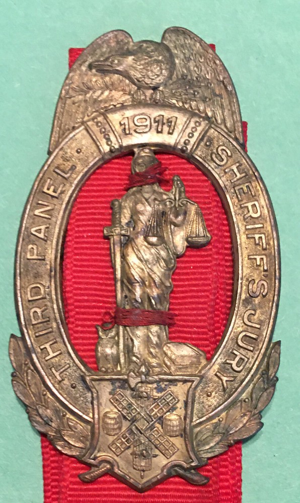 Rare 1911, Third Panel Sheriffs Jury Badge, New York,