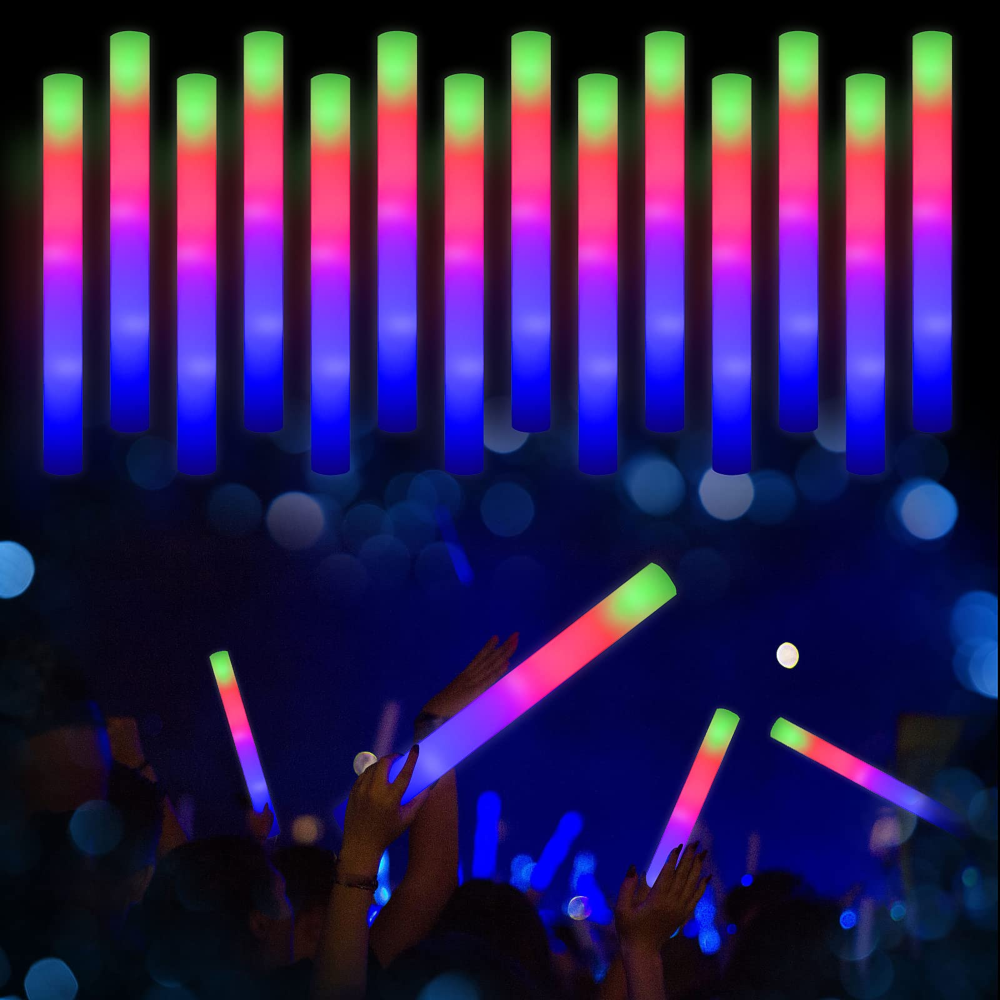 12-396 LED Light Up Foam Sticks Wand Rally Batons DJ Flashing Glow Stick Party