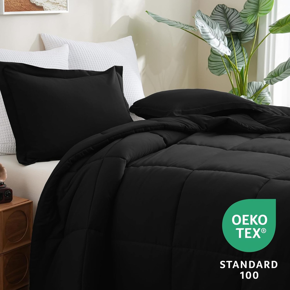 Full Size Comforter Sets - Black Comforter Full Size, 3 Pieces Box Stitched Bed
