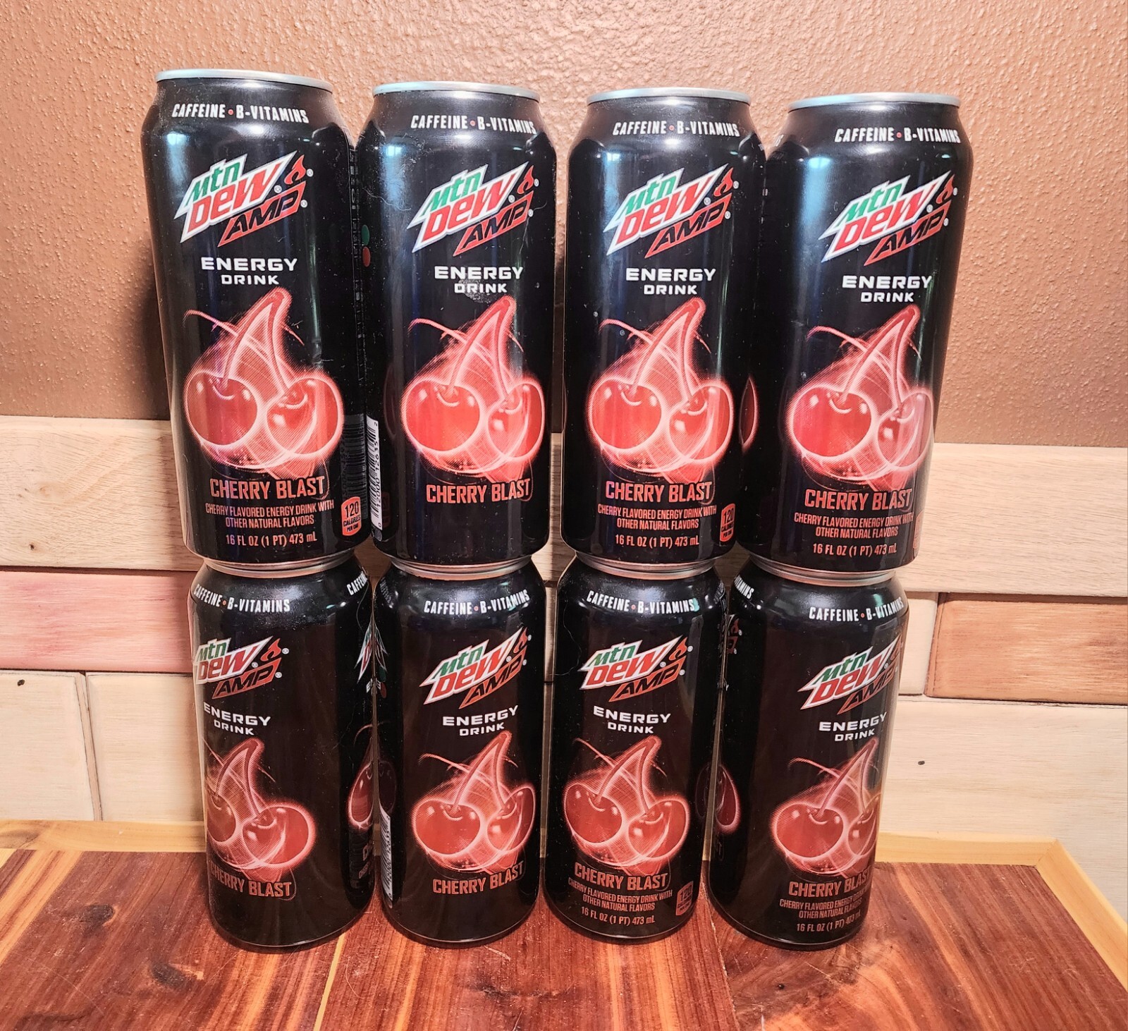 (8 Cans) Mountain Dew Amp Energy Cherry Blast 16 oz Unopened Can MTN