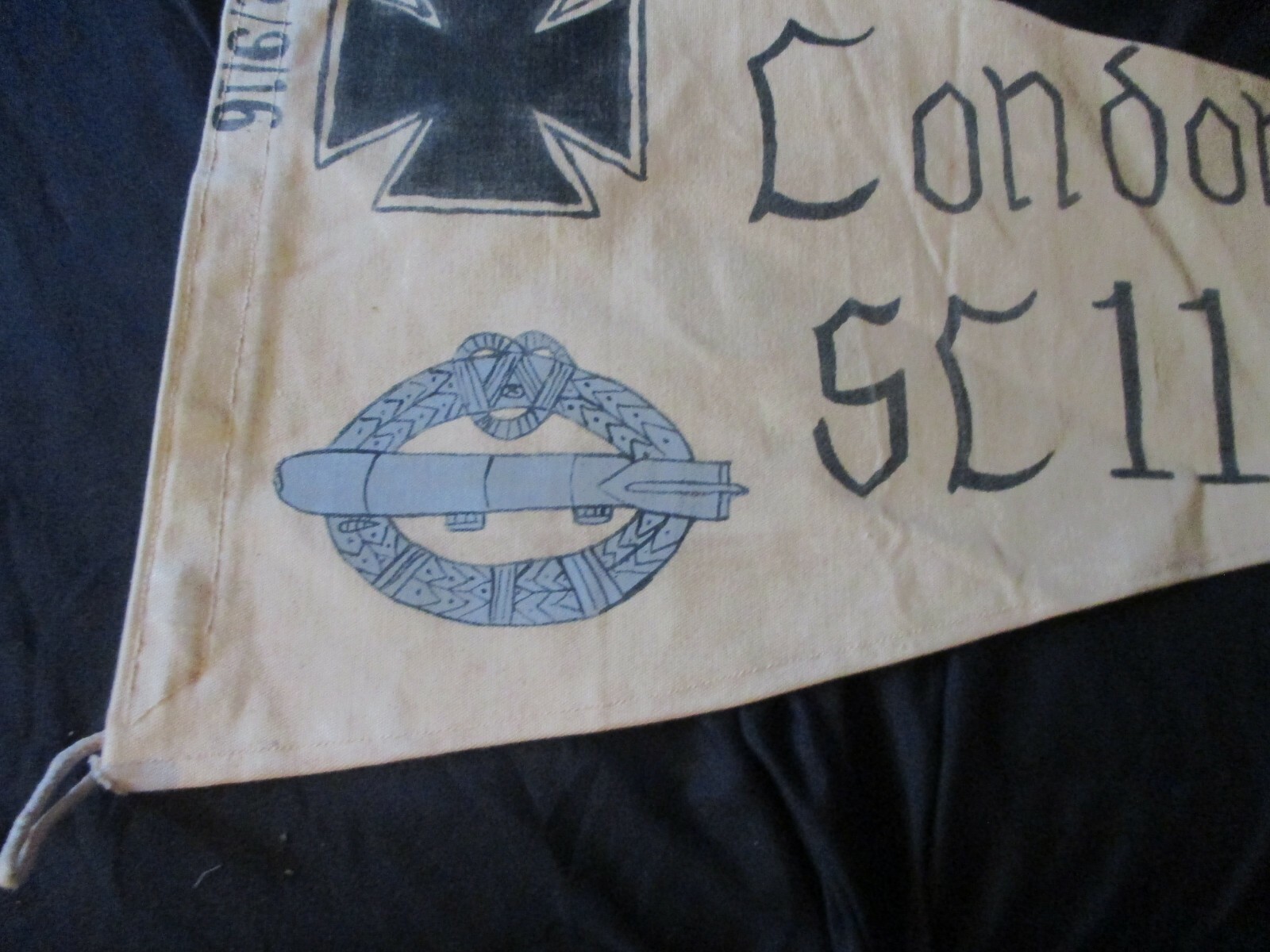 WWI IMPERIAL GERMAN ZEPPELIN-AIRSHIP SL11 2/9/16 LONDON MISSION PENNET FLAG