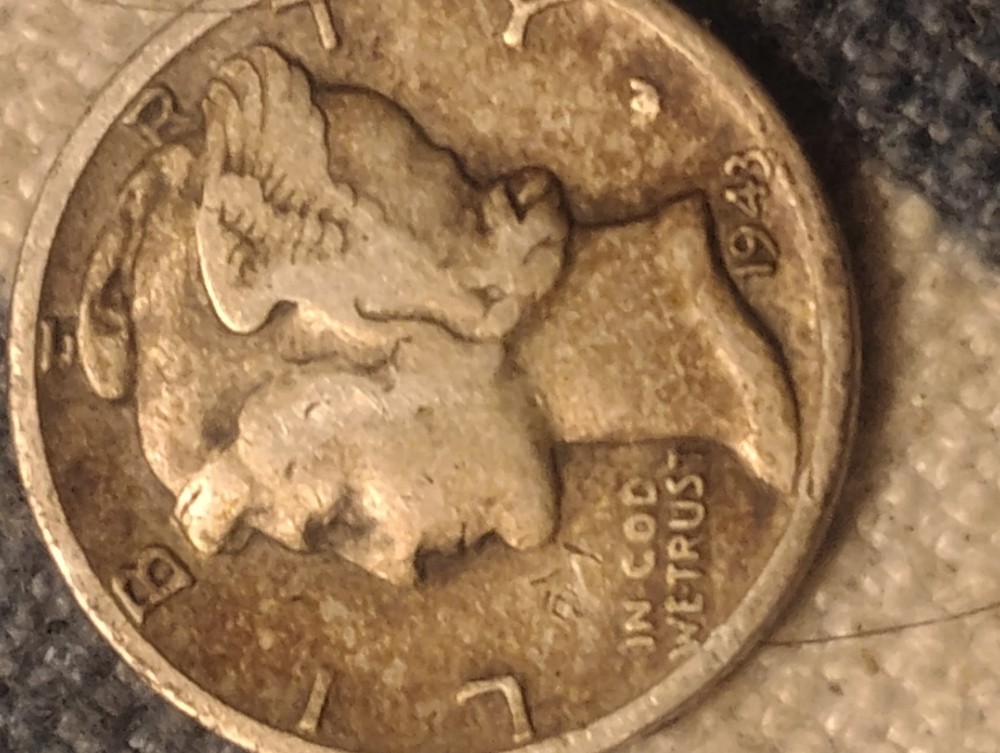 1943 ERROR (IN COD WE TRUST) Mercury Dime  Circulated  Uncertified