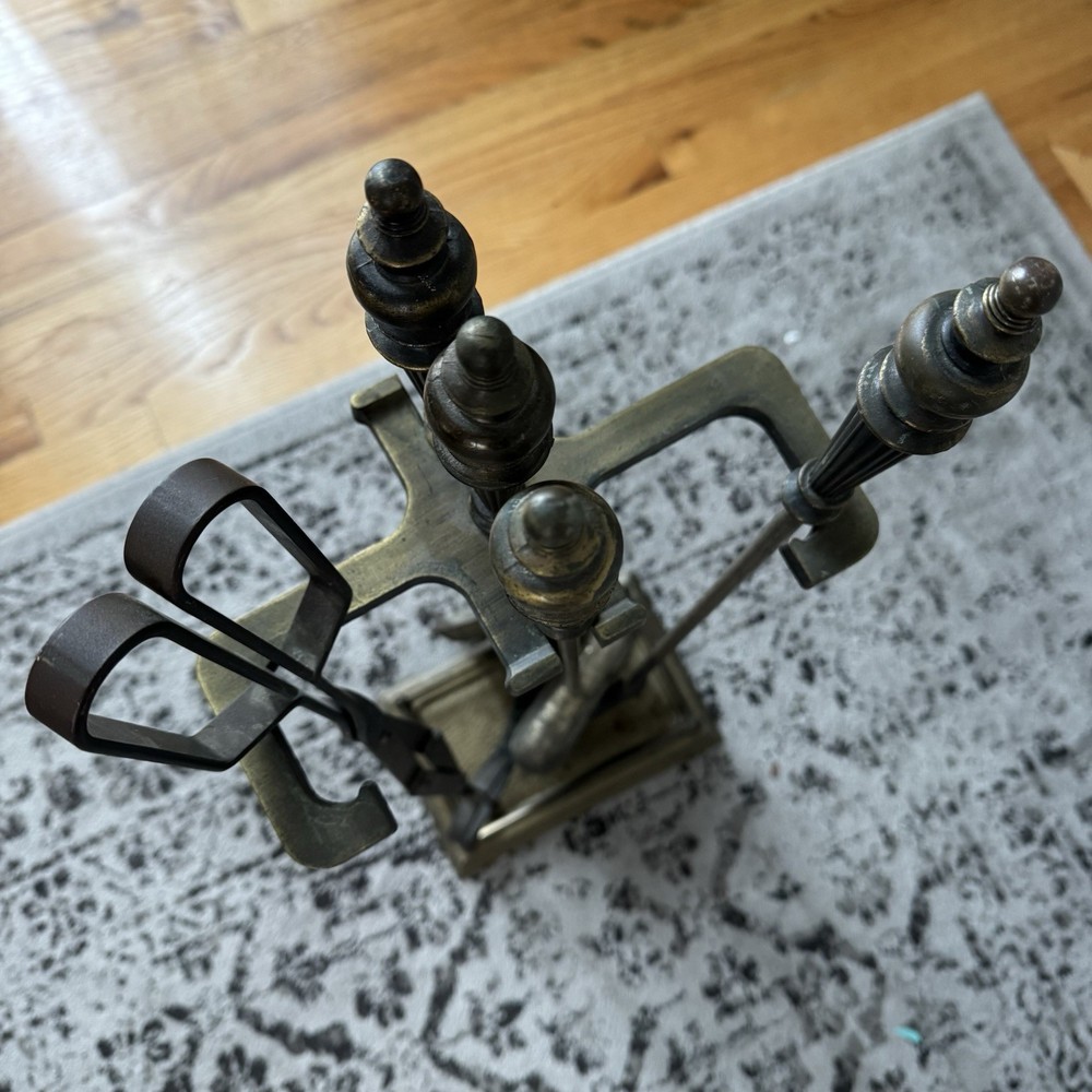 Vintage Brass 5 Pc Fireplace Tool Set