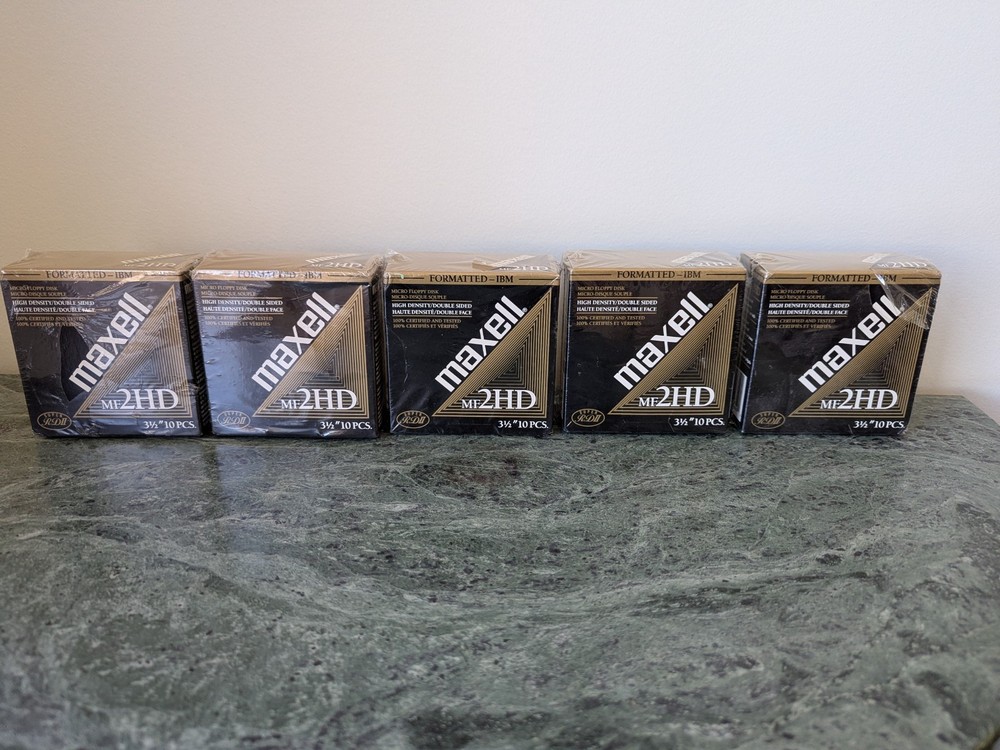 5 Boxes Maxell MF2HD formatted IBM High Density 3.5" floppy disk NEW In Box
