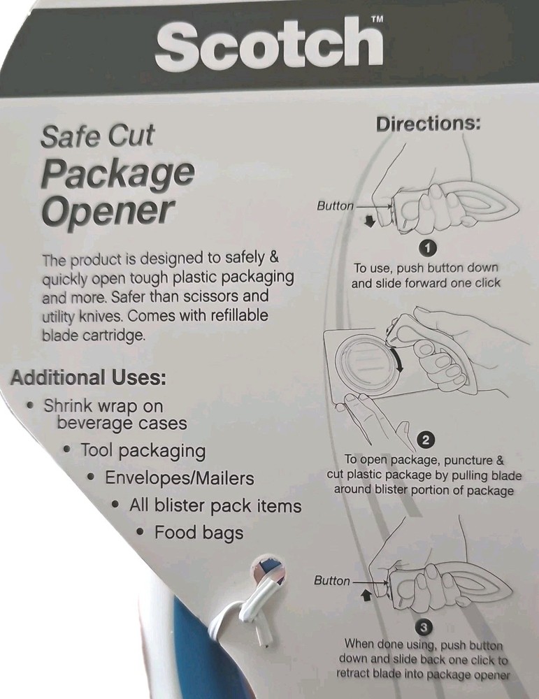 Scotch Safe Cut Package Opener Micro Tip Retractable Blade Blue NEW