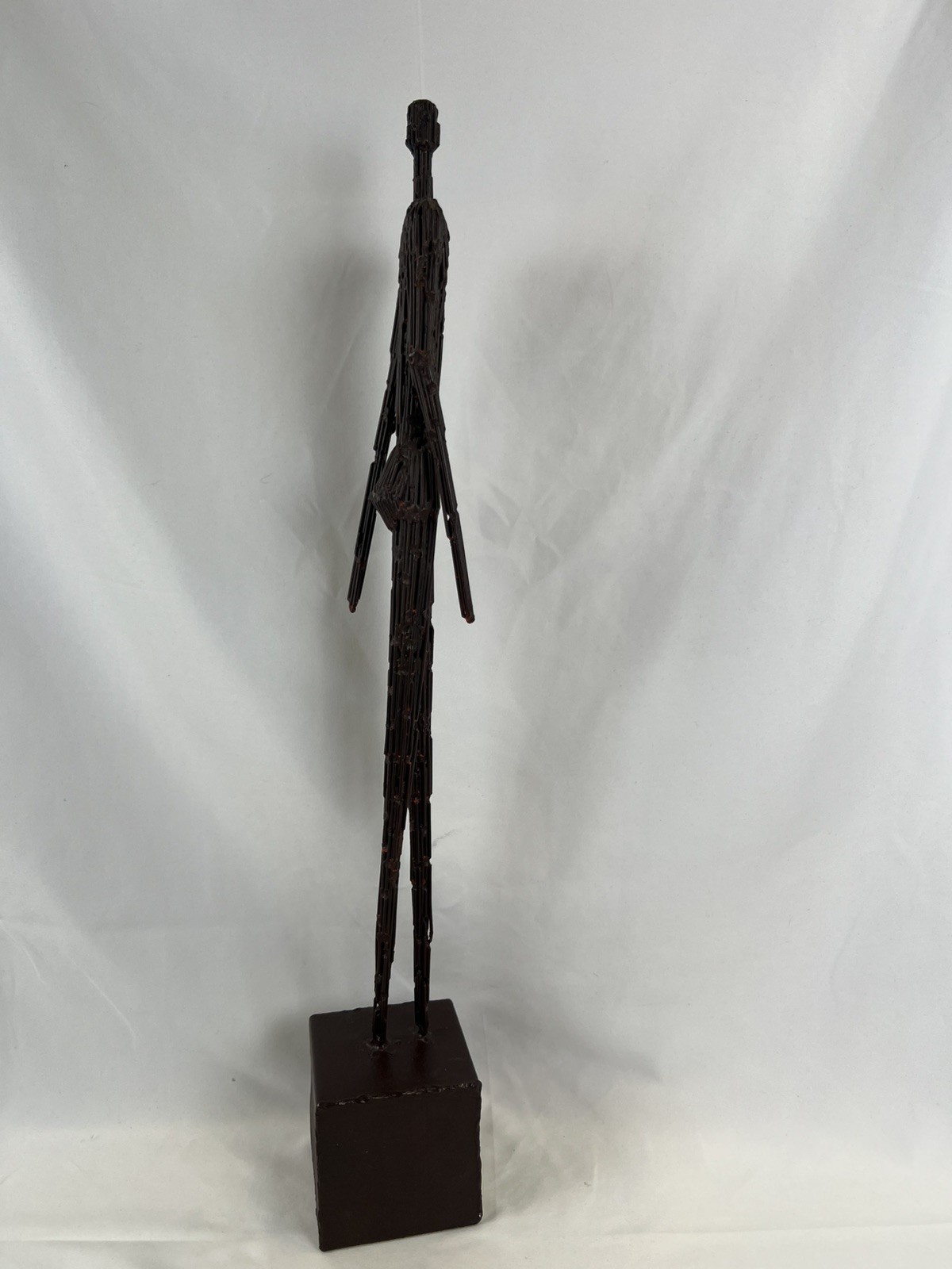 Brutalist Male Welded Nail Art Sculpture Modernist Metal 27” Giacometti Style