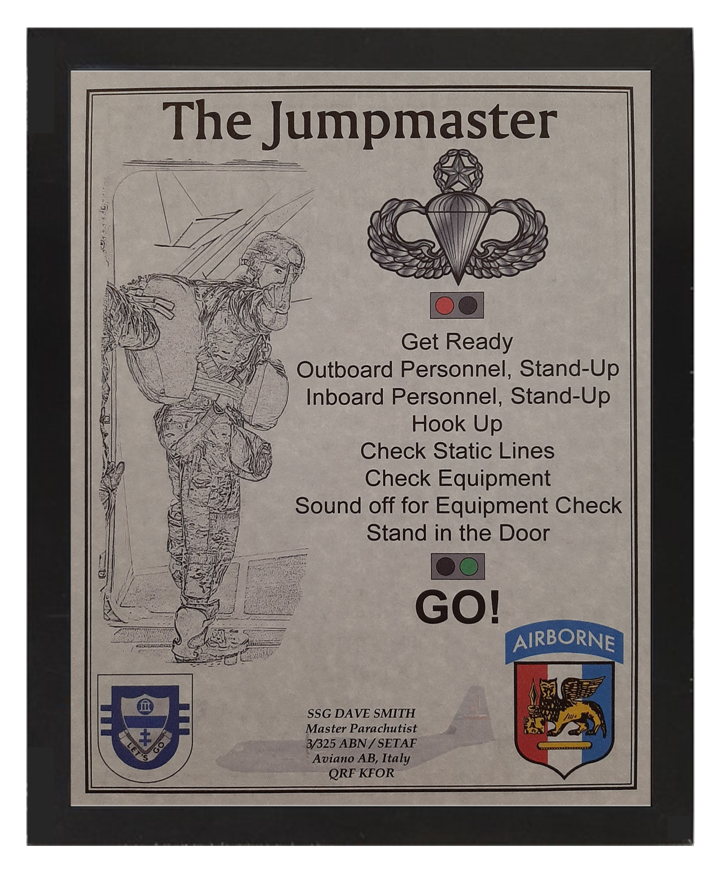 MC-NICE: ARMY Airborne "The Jumpmaster" ALL UNITS Framed PERSONALIZED