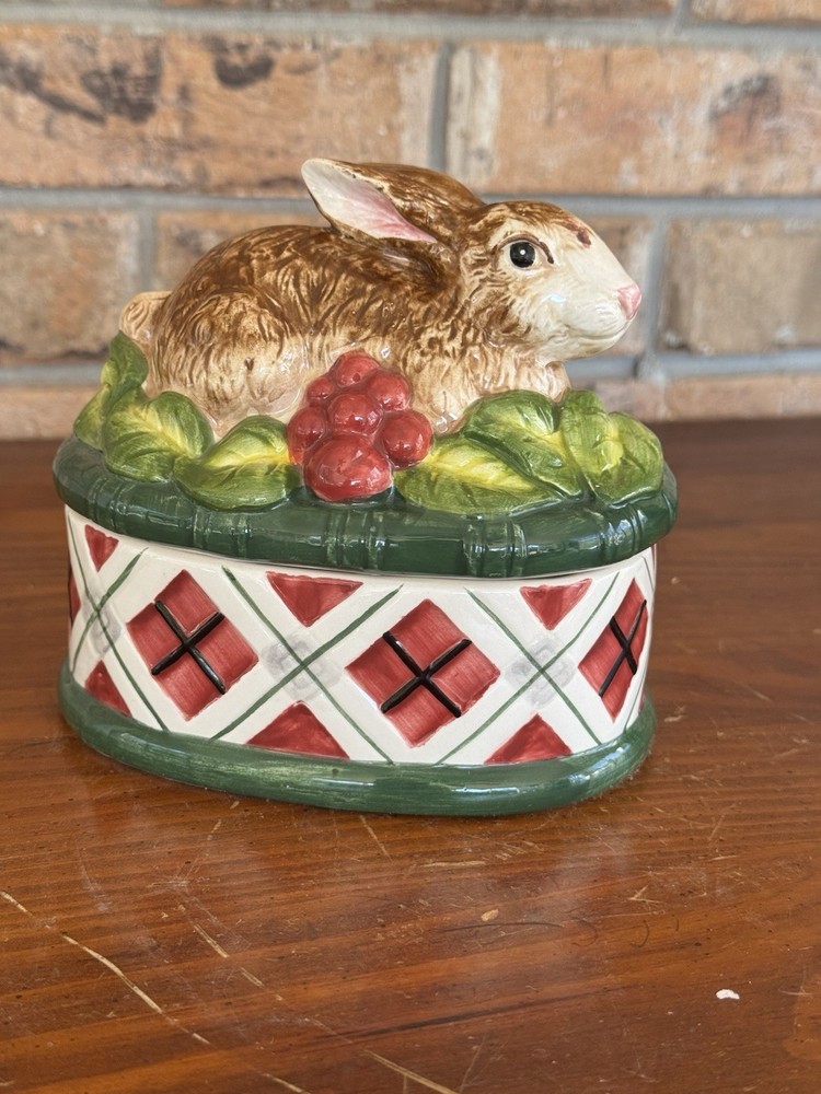 Noritake Royal Hunt Rabbit Candy Box Bunny Easter Trinket Dish Ceramic