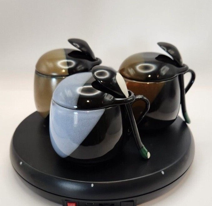 Lidded Ceramic Tea Cup Set with Spoon Holder & Zester