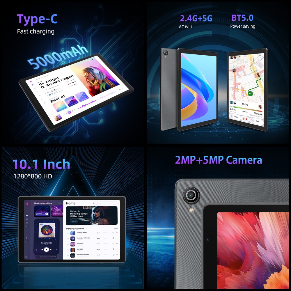 Tablet Octa-Core Android 13 Tablet 6+64GB Dual Camera Bluetooth WIFI Grey