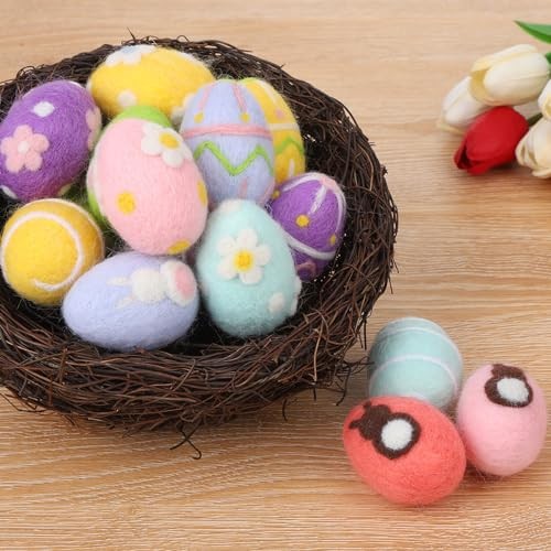 16 Pcs Easter Felted Eggs Bulk Basket Decor,Large Pastel Easter Egg Classic