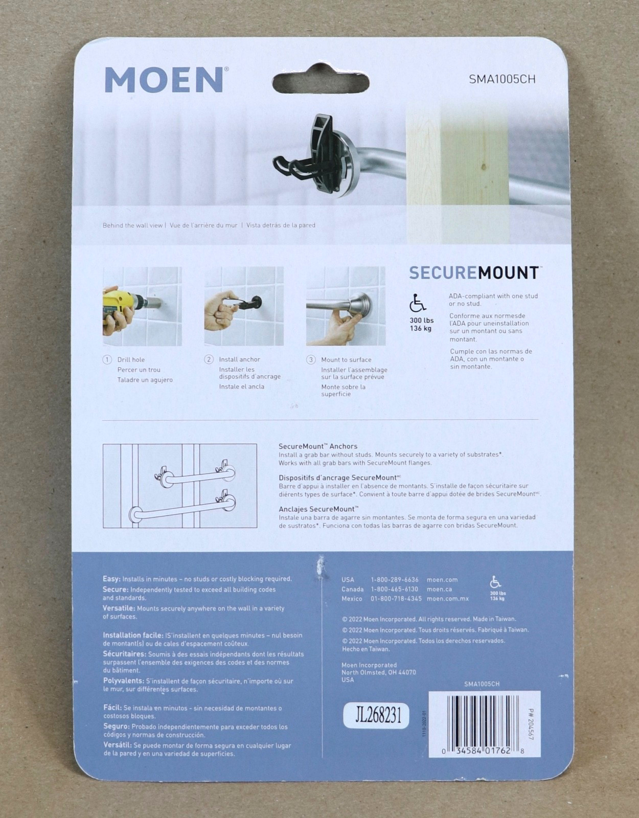 Moen Secure Mount Anchor SMA1005CH Brand New 300 lbs ADA-Compliant