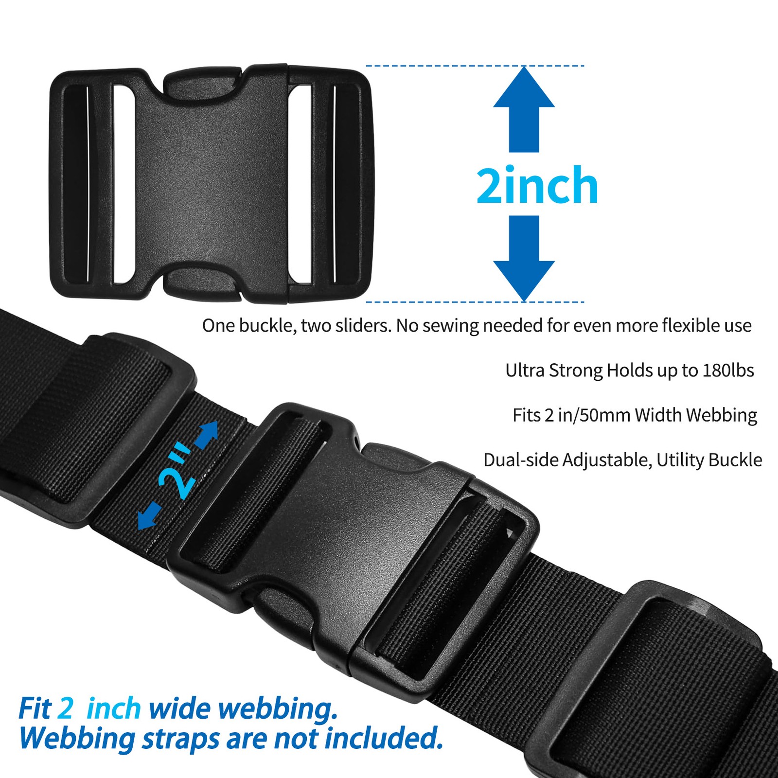 5Set Buckles for Nylon Webbing Straps 2" Quick Side Release Plastic Buckles Cli