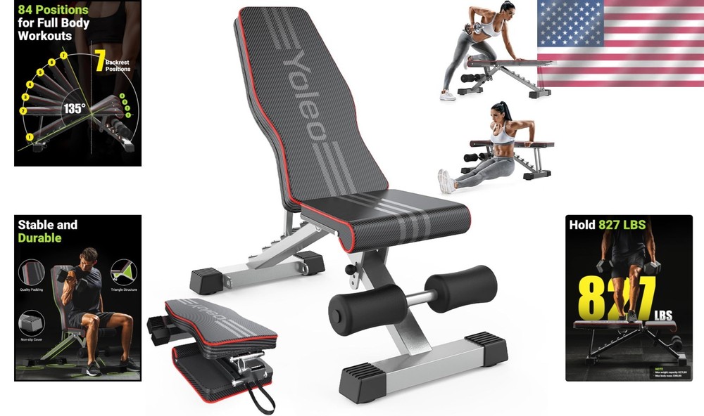 ASTM-Certified Adjustable Weight Bench - 827LBS Capacity