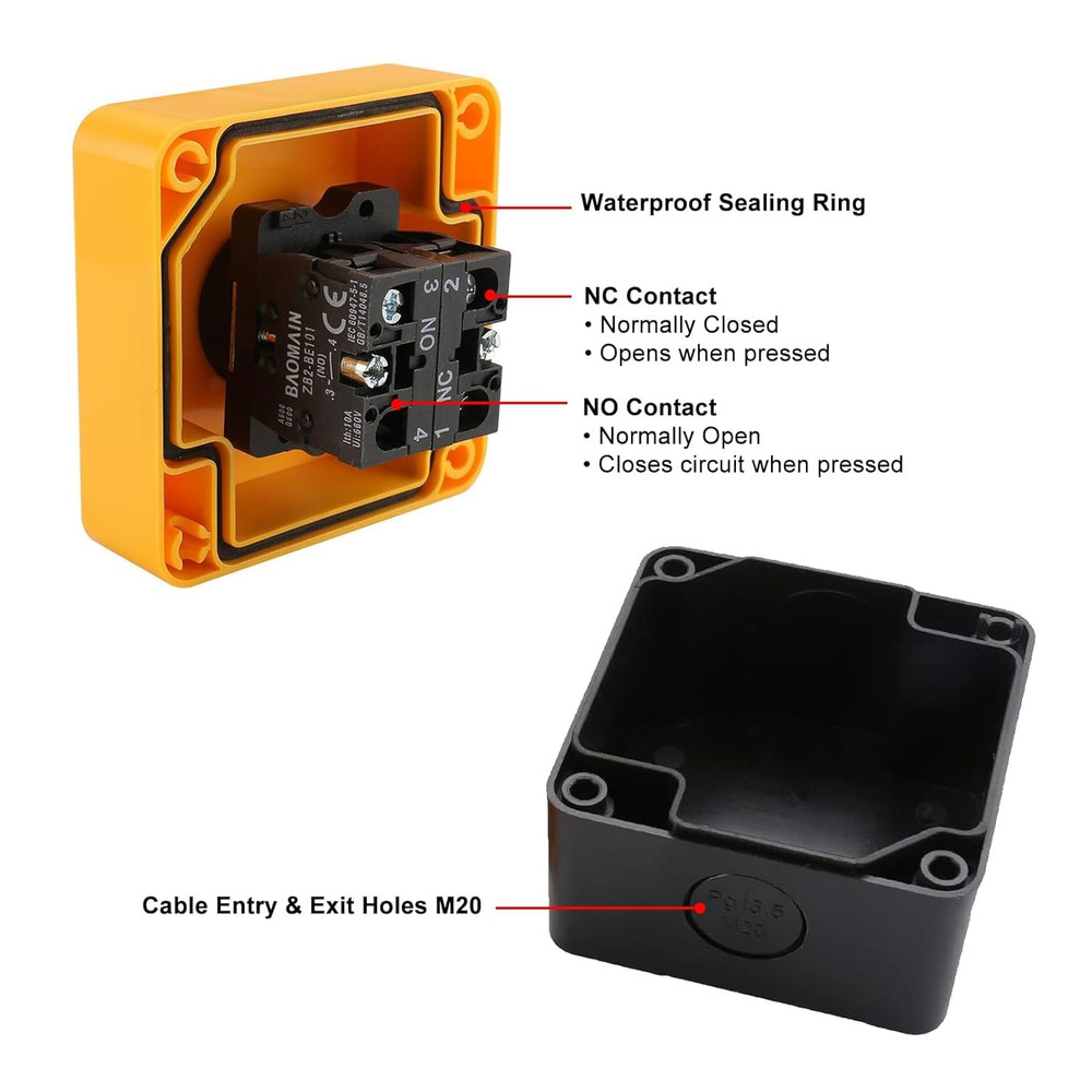 Red Sign Momentary Emergency Stop Weatherproof Push Button Switch 660V with Box