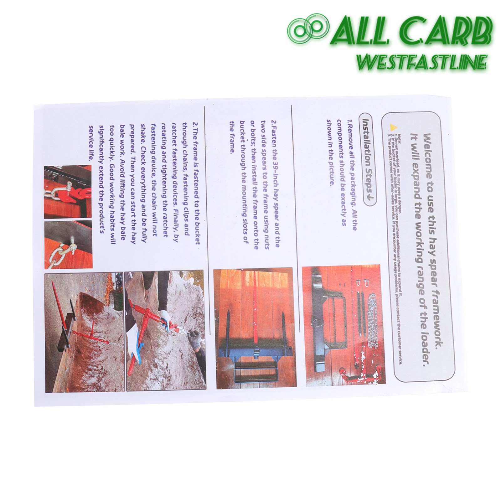 Hay Spear 39" With Fork 1600lbs Loading Capacity For Skid Steer Loader Tractor