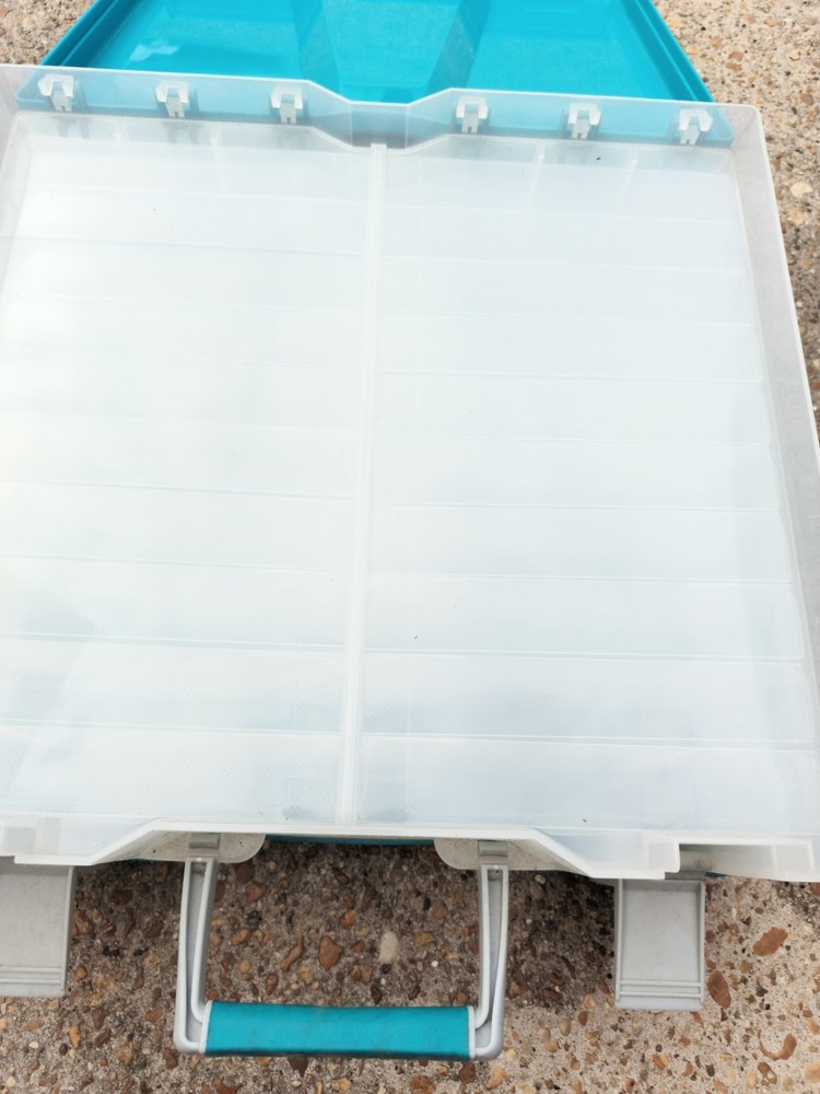 Plastic Multi-Compartment Craft Storage Box with Removable Dividers, Blue/Clear