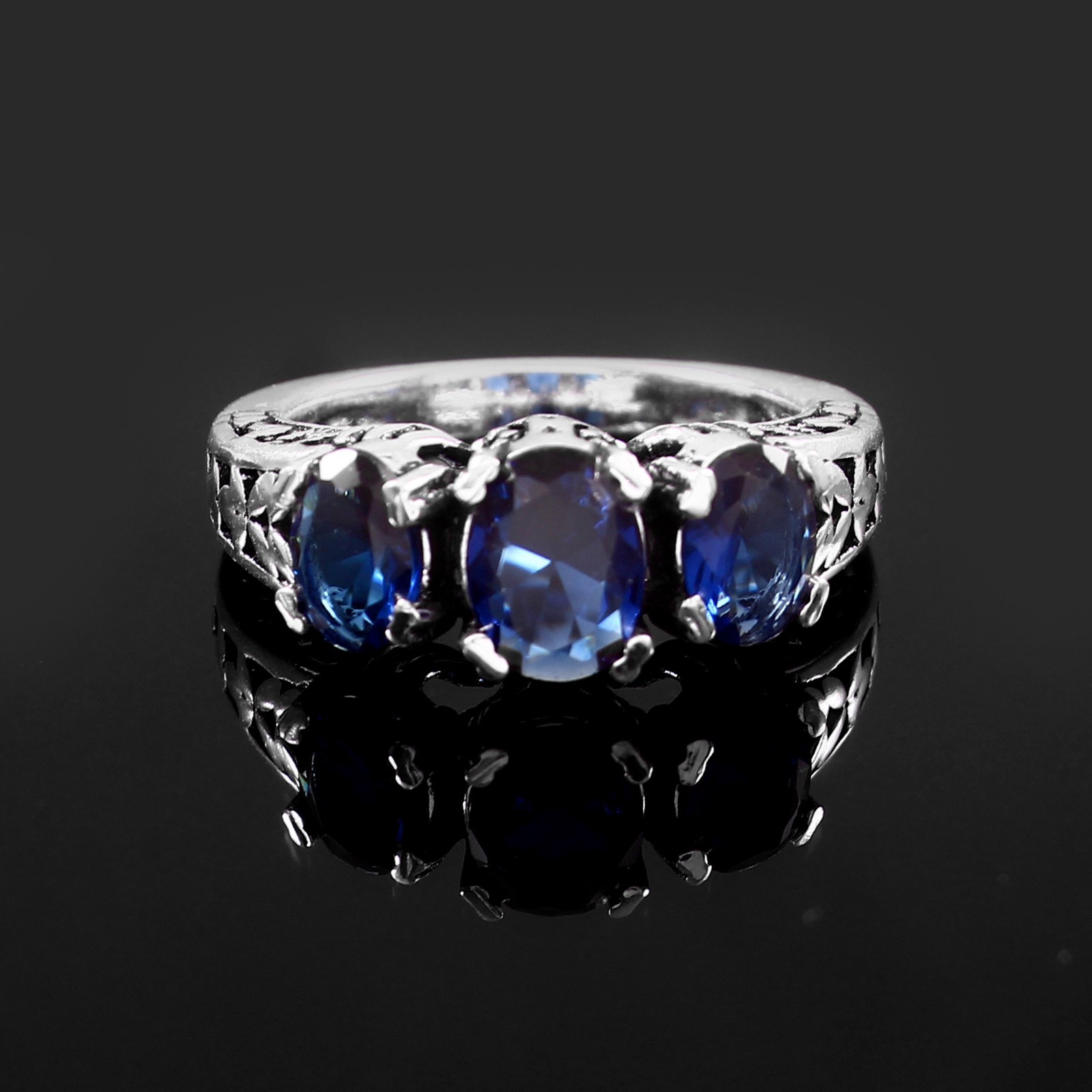 925 Sterling Silver Rose Cut Blue Tanzanite Gemstone Jewelry Ring (All size US)
