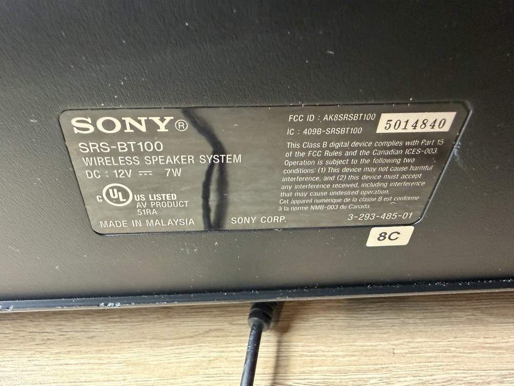 SONY Speaker System SRS-BT100 - Tested Working! Bluetooth Speaker