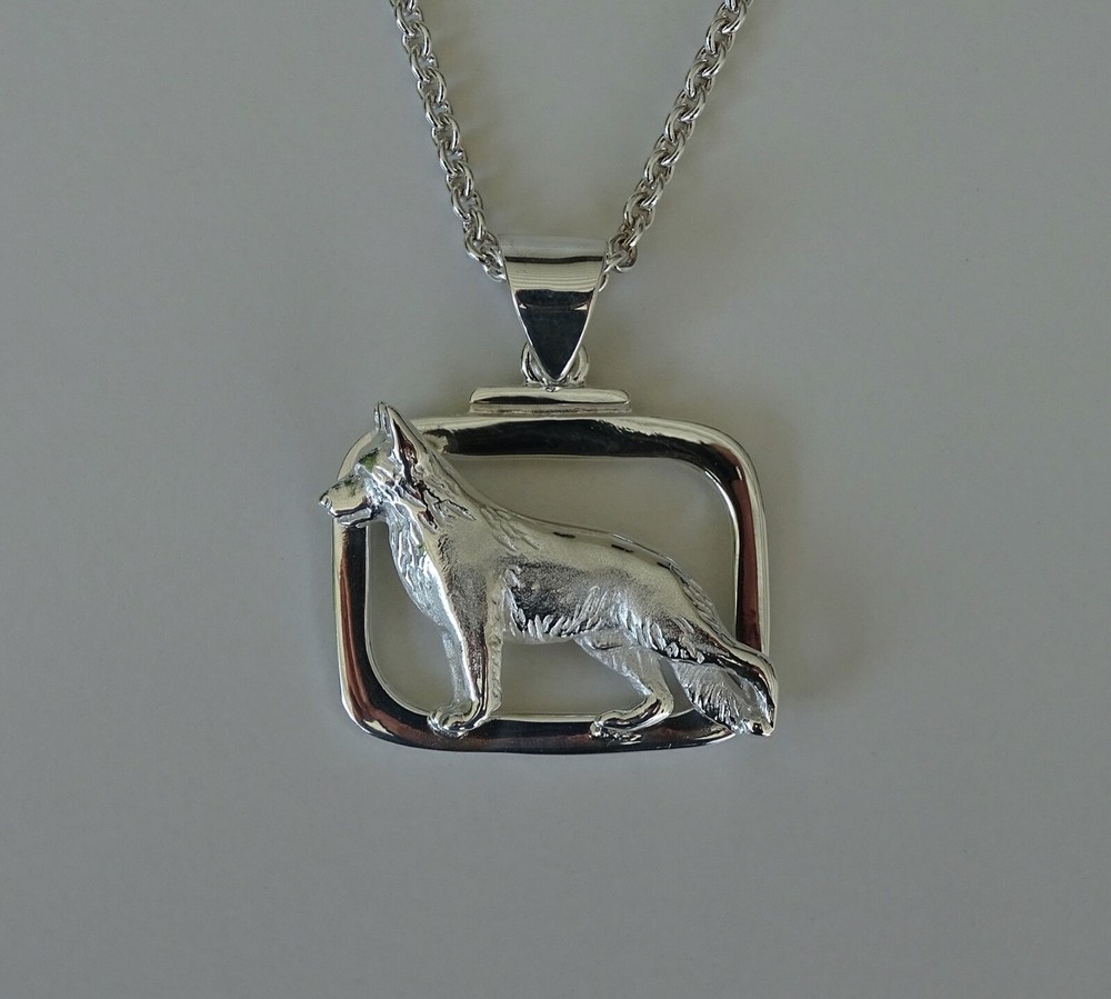 Large Sterling Silver German Shepherd Dog Standing Study