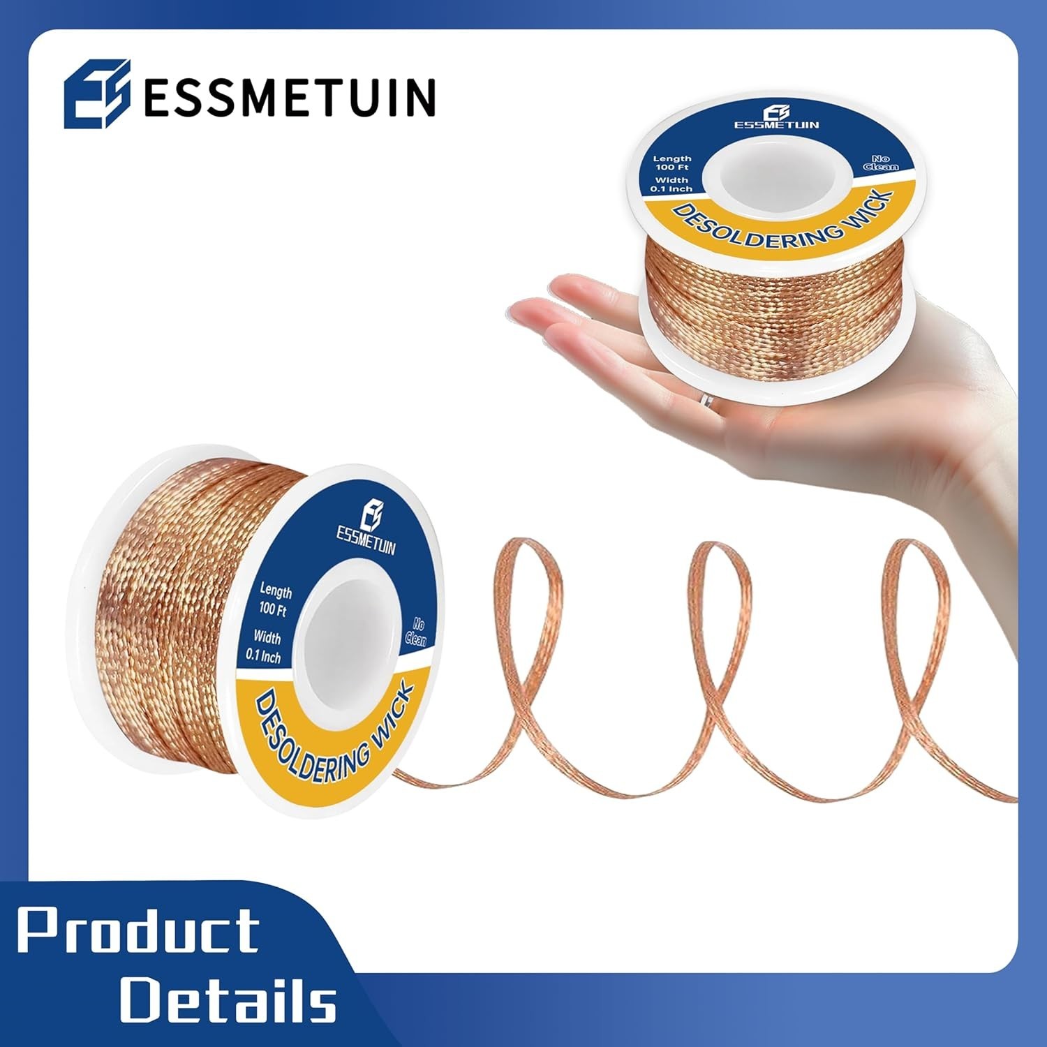 Essmtuin Solder Wick Braid 100Ft with Flux for W 0.10'' L 100'
