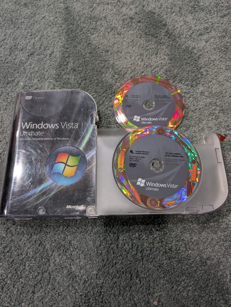 Microsoft Windows Vista Ultimate Full 32 Bit & 64 Bit DVDs Includes Retail Box!