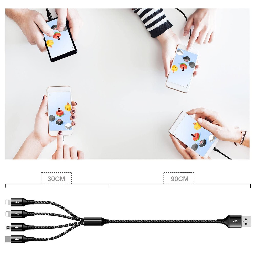 RULUS Long Multi Charging Cable [2Pack/10Ft] USB 4 in 1 Fast 10ft