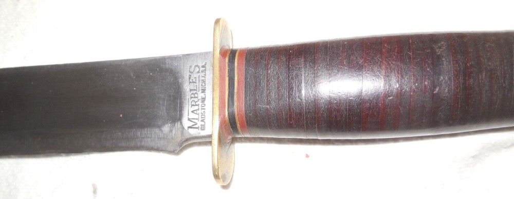 VINTAGE MARBLES 7" FIXED BLADE KNIFE & LEATHER SCABARD