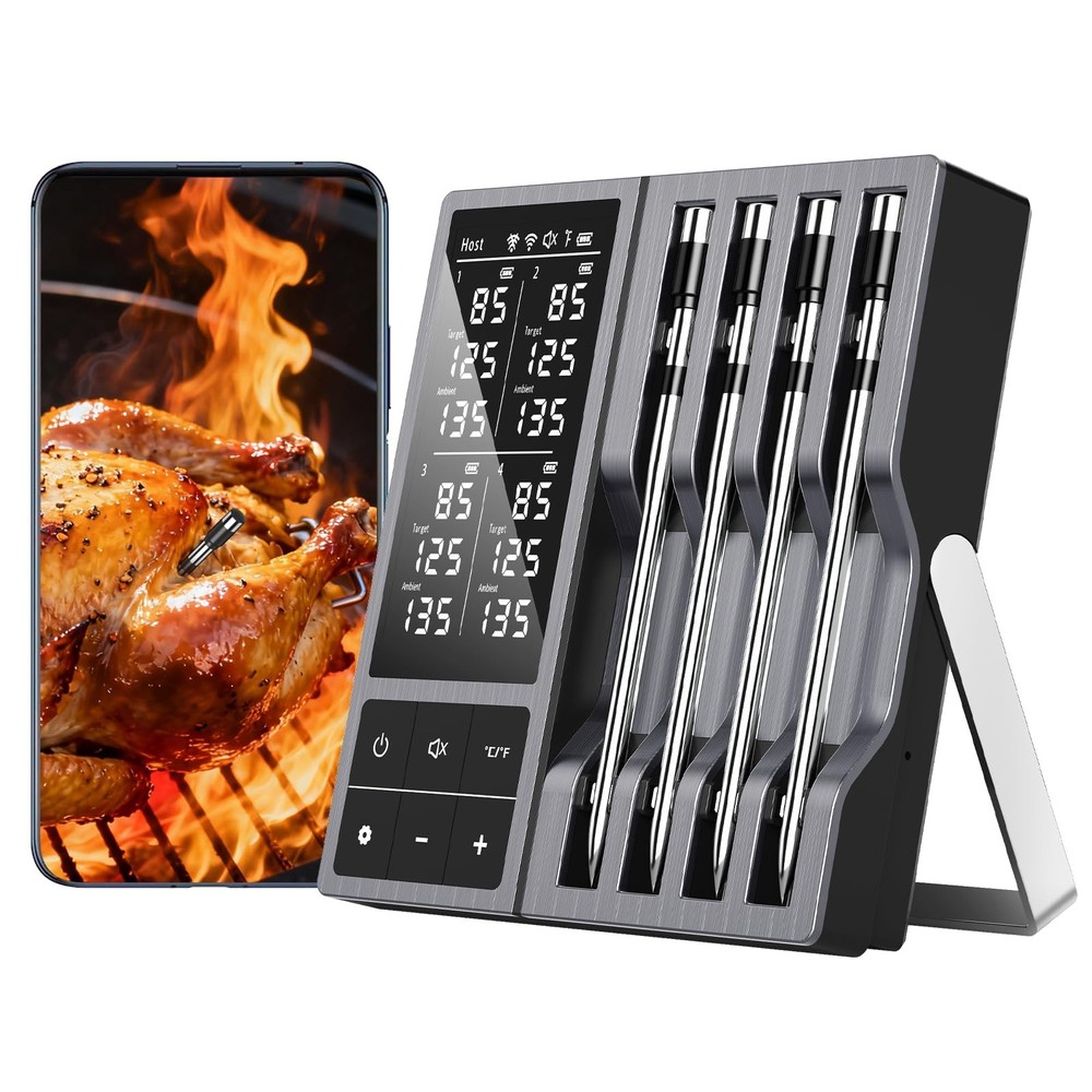 Smart Wireless Meat Thermometer with 4 Probes & 800ft Range, Blueto... Fast Ship