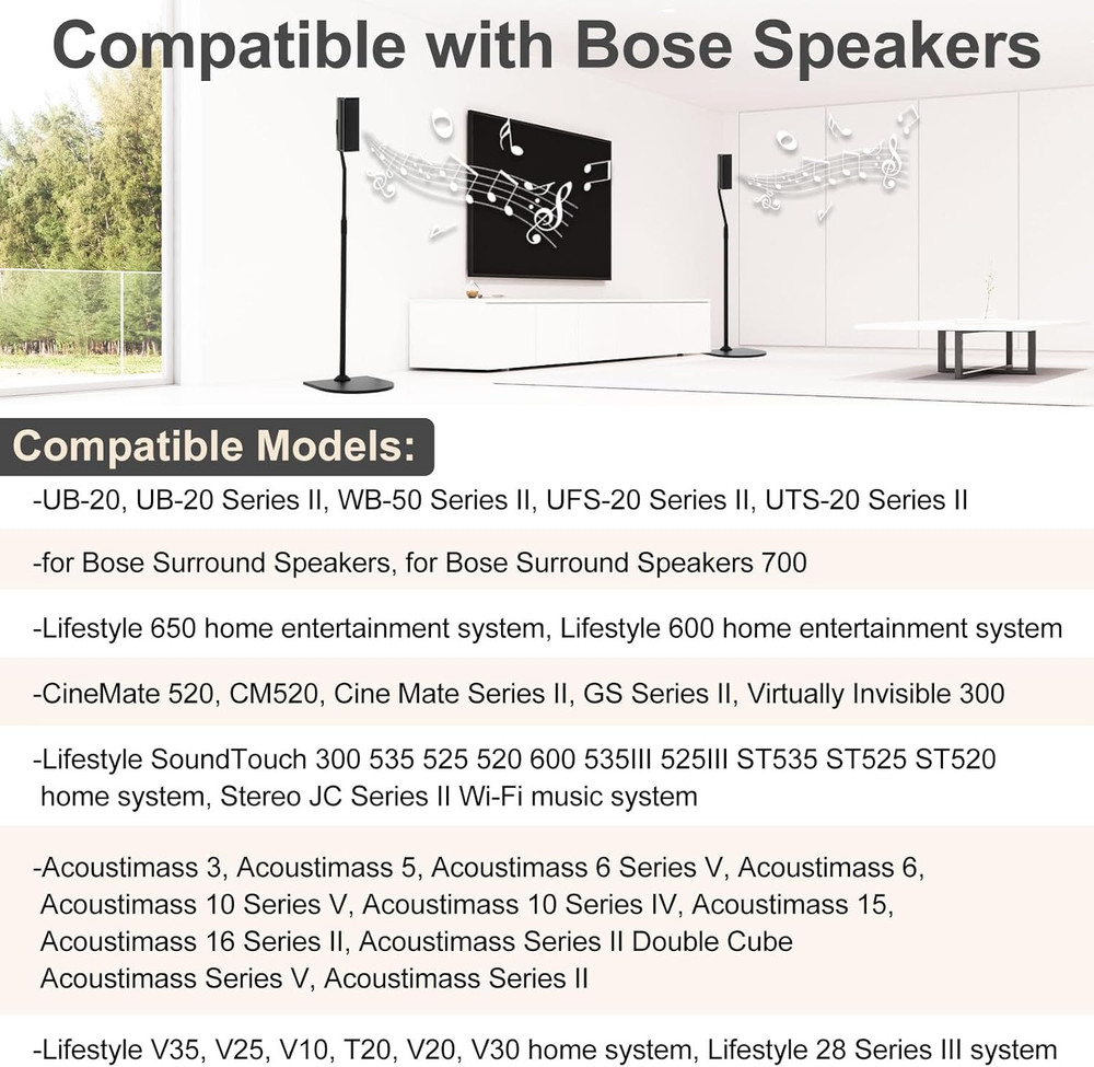 Adjustable Speaker Stand Pair for Bose Built in Cable Management Wr Slideconnect