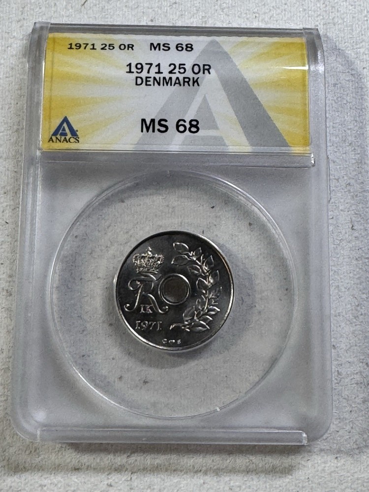 1971 Denmark 25 Ore Graded MS 68 by ANACS
