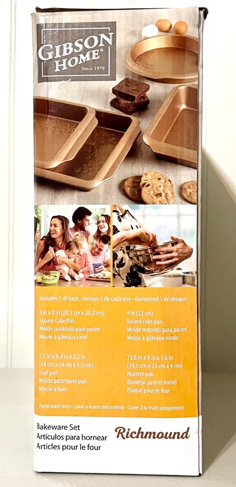 Gibson Home Richmound Embossed Copper Bakeware 4 Pc Set NIB