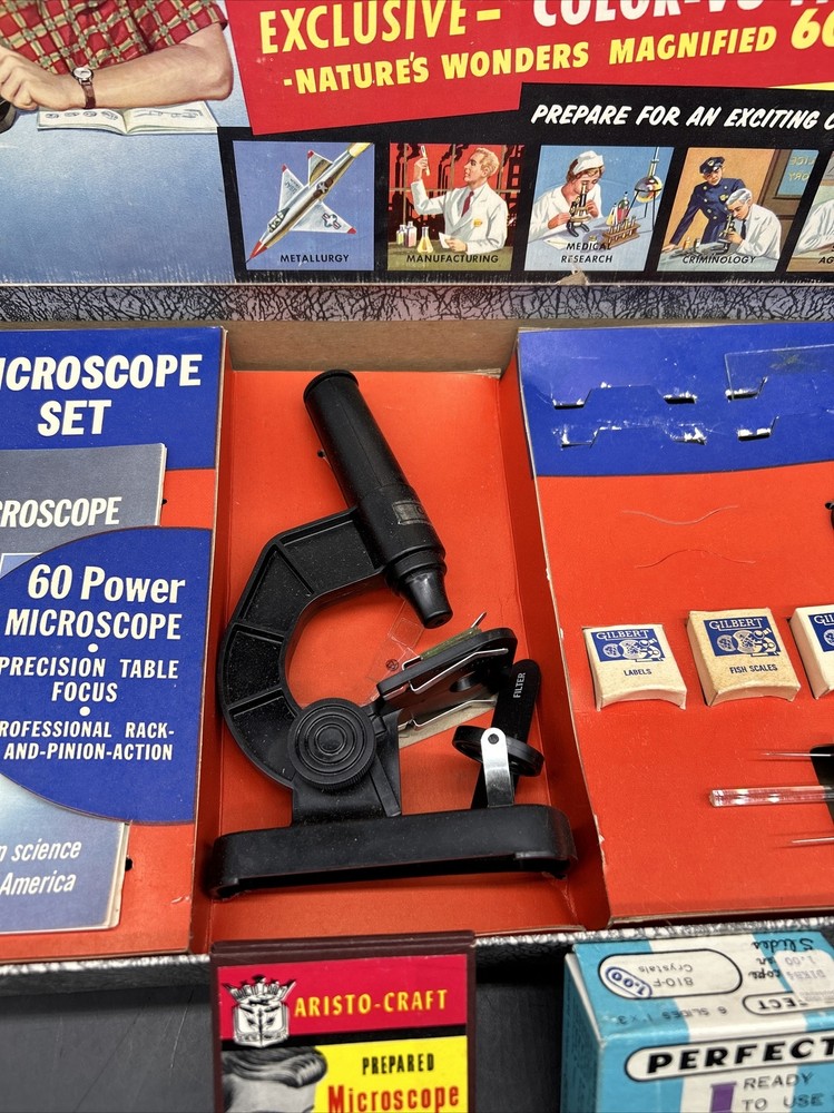 Rare 1950’s Gilbert Jr Microscope& Lab Set #13014 Great Condition